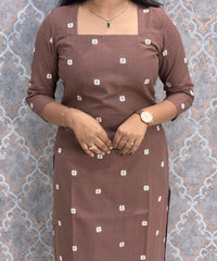 Brown Premium Handloom Cotton 3 Piece Salwar Set with Pocket / HL016