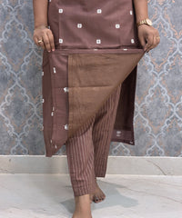 Brown Premium Handloom Cotton 3 Piece Salwar Set with Pocket / HL016