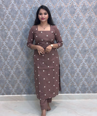 Brown Premium Handloom Cotton 3 Piece Salwar Set with Pocket / HL016