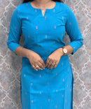 Blue and Peach Premium Handloom Cotton 3 Piece Salwar Set with Pocket / HL015