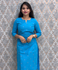 Blue and Peach Premium Handloom Cotton 3 Piece Salwar Set with Pocket / HL015