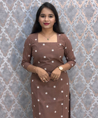 Brown Premium Handloom Cotton 3 Piece Salwar Set with Pocket / HL016