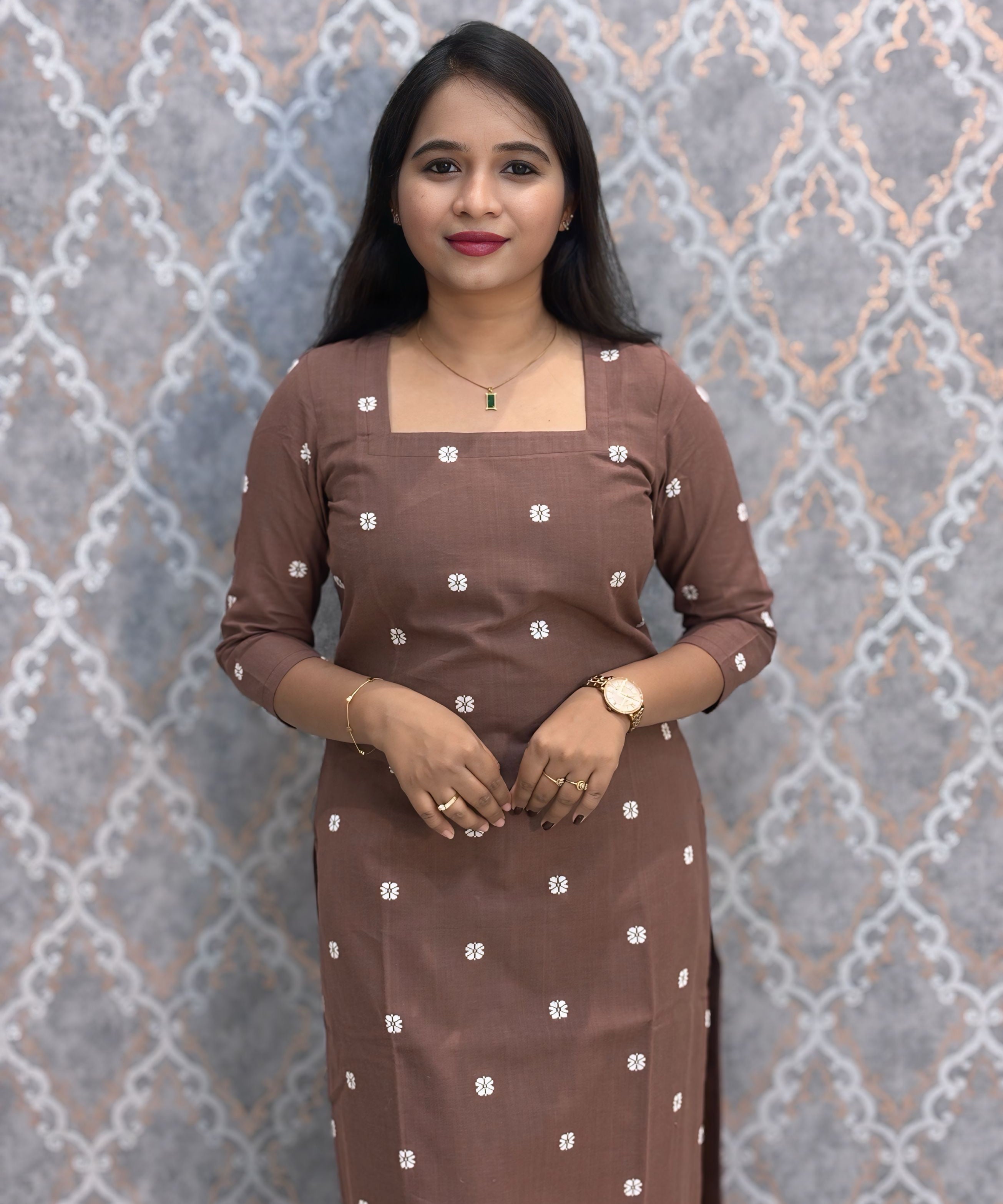 Brown Premium Handloom Cotton 3 Piece Salwar Set with Pocket / HL016