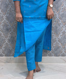 Blue and Peach Premium Handloom Cotton 3 Piece Salwar Set with Pocket / HL015