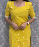 Lemon Yellow and Blue Premium Handloom Cotton 3 Piece Salwar Set with Pocket / HL014