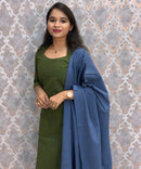 Green and Blue Premium Handloom Cotton 3 Piece Salwar Set with Pocket / HL013