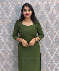 Green and Blue Premium Handloom Cotton 3 Piece Salwar Set with Pocket / HL013