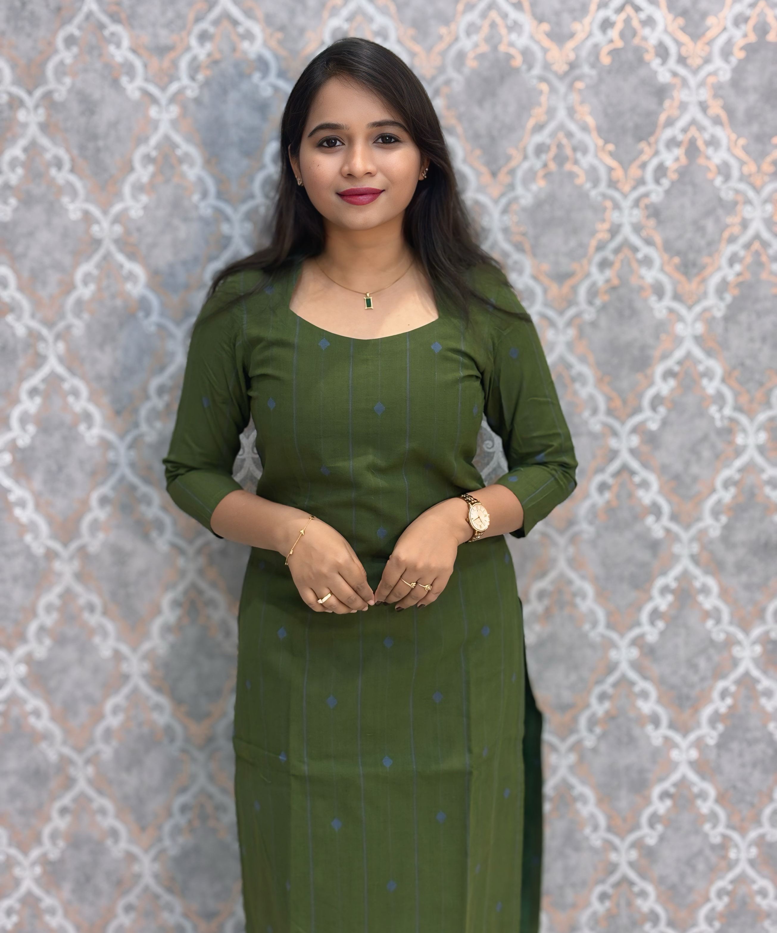 Green and Blue Premium Handloom Cotton 3 Piece Salwar Set with Pocket / HL013