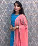 Blue and Peach Premium Handloom Cotton 3 Piece Salwar Set with Pocket / HL015