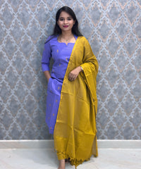 Lavender and Mustard yellow Premium Handloom Cotton 3 Piece Salwar Set with Pocket / HL017