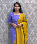 Lavender and Mustard yellow Premium Handloom Cotton 3 Piece Salwar Set with Pocket / HL017