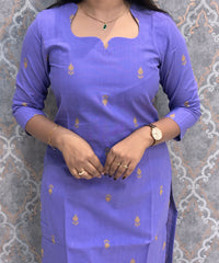 Lavender and Mustard yellow Premium Handloom Cotton 3 Piece Salwar Set with Pocket / HL017