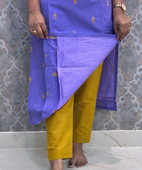 Lavender and Mustard yellow Premium Handloom Cotton 3 Piece Salwar Set with Pocket / HL017