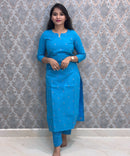 Blue and Peach Premium Handloom Cotton 3 Piece Salwar Set with Pocket / HL015