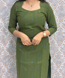 Green and Blue Premium Handloom Cotton 3 Piece Salwar Set with Pocket / HL013