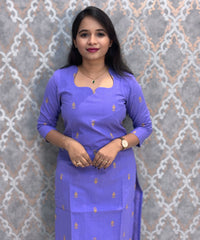 Lavender and Mustard yellow Premium Handloom Cotton 3 Piece Salwar Set with Pocket / HL017