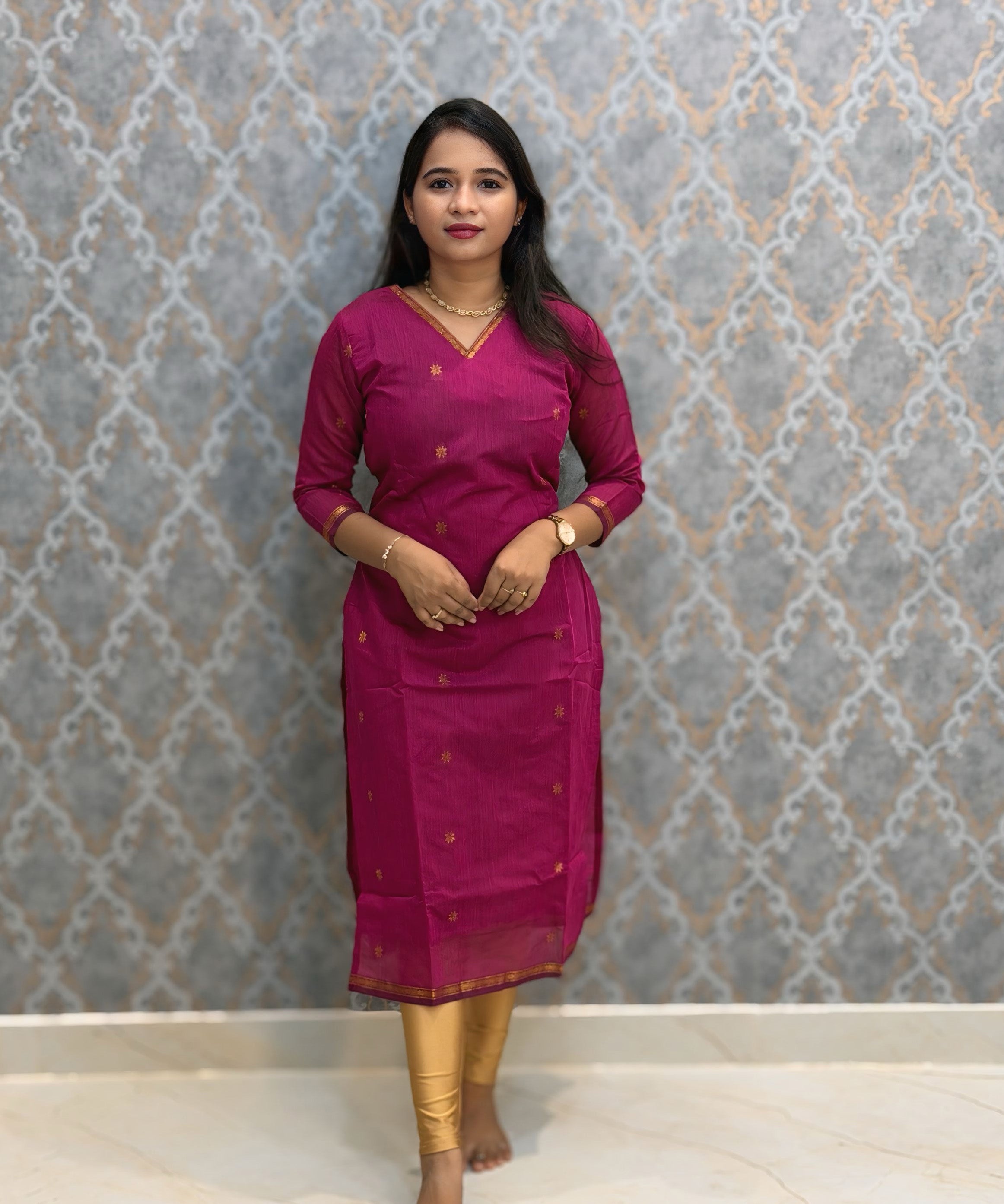 Pink and Blue Color Premium Handloom Cotton Kurti and Dupatta / ESS420