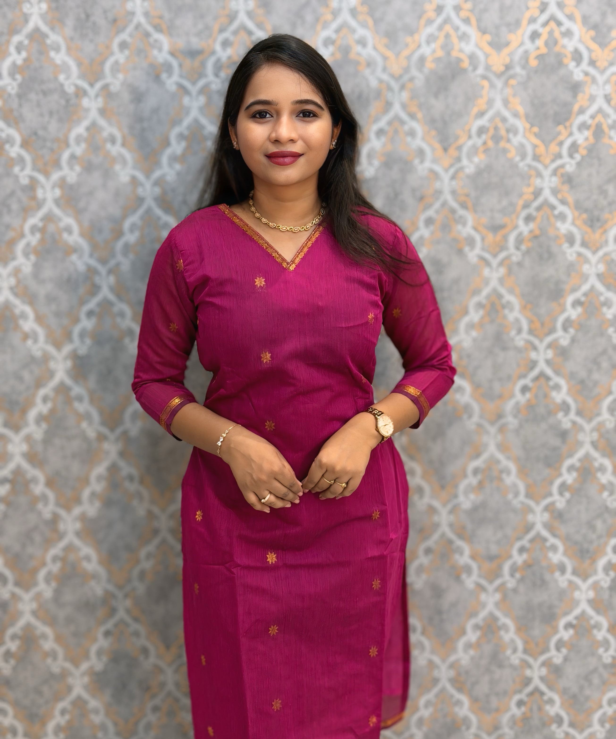 Pink and Blue Color Premium Handloom Cotton Kurti and Dupatta / ESS420