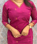 Pink and Blue Color Premium Handloom Cotton Kurti and Dupatta / ESS420