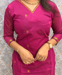 Pink and Blue Color Premium Handloom Cotton Kurti and Dupatta / ESS420