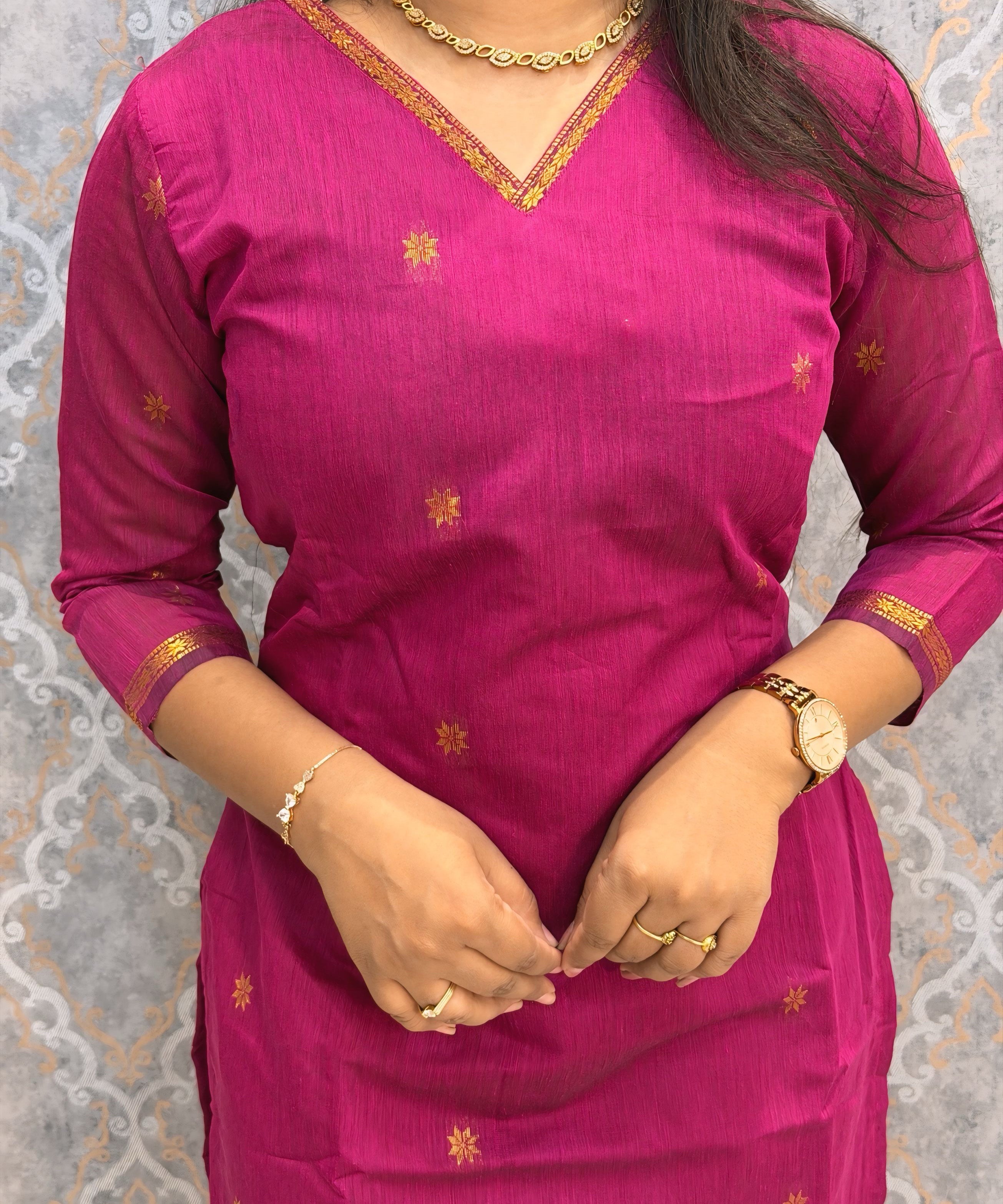 Pink and Blue Color Premium Handloom Cotton Kurti and Dupatta / ESS420