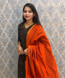 Brown and Orange Color Premium Handloom Cotton Kurti and Dupatta / ESS420