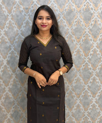 Brown and Orange Color Premium Handloom Cotton Kurti and Dupatta / ESS420