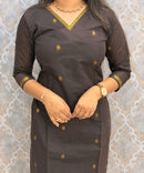 Brown and Orange Color Premium Handloom Cotton Kurti and Dupatta / ESS420