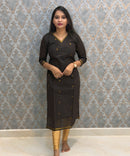 Brown and Orange Color Premium Handloom Cotton Kurti and Dupatta / ESS420