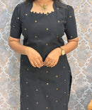 Black Color Premium Handloom Cotton and Gold Zari Weaved Salwar Set with Pocket / LSS206