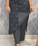 Black Color Premium Handloom Cotton and Gold Zari Weaved Salwar Set with Pocket / LSS206