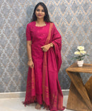 Pink Color Premium Handloom Cotton and Gold Zari Weaved Salwar Set with Pocket / LSS206