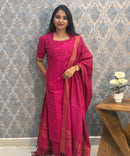 Pink Color Premium Handloom Cotton and Gold Zari Weaved Salwar Set with Pocket / LSS206