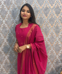 Pink Color Premium Handloom Cotton and Gold Zari Weaved Salwar Set with Pocket / LSS206