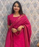 Pink Color Premium Handloom Cotton and Gold Zari Weaved Salwar Set with Pocket / LSS206