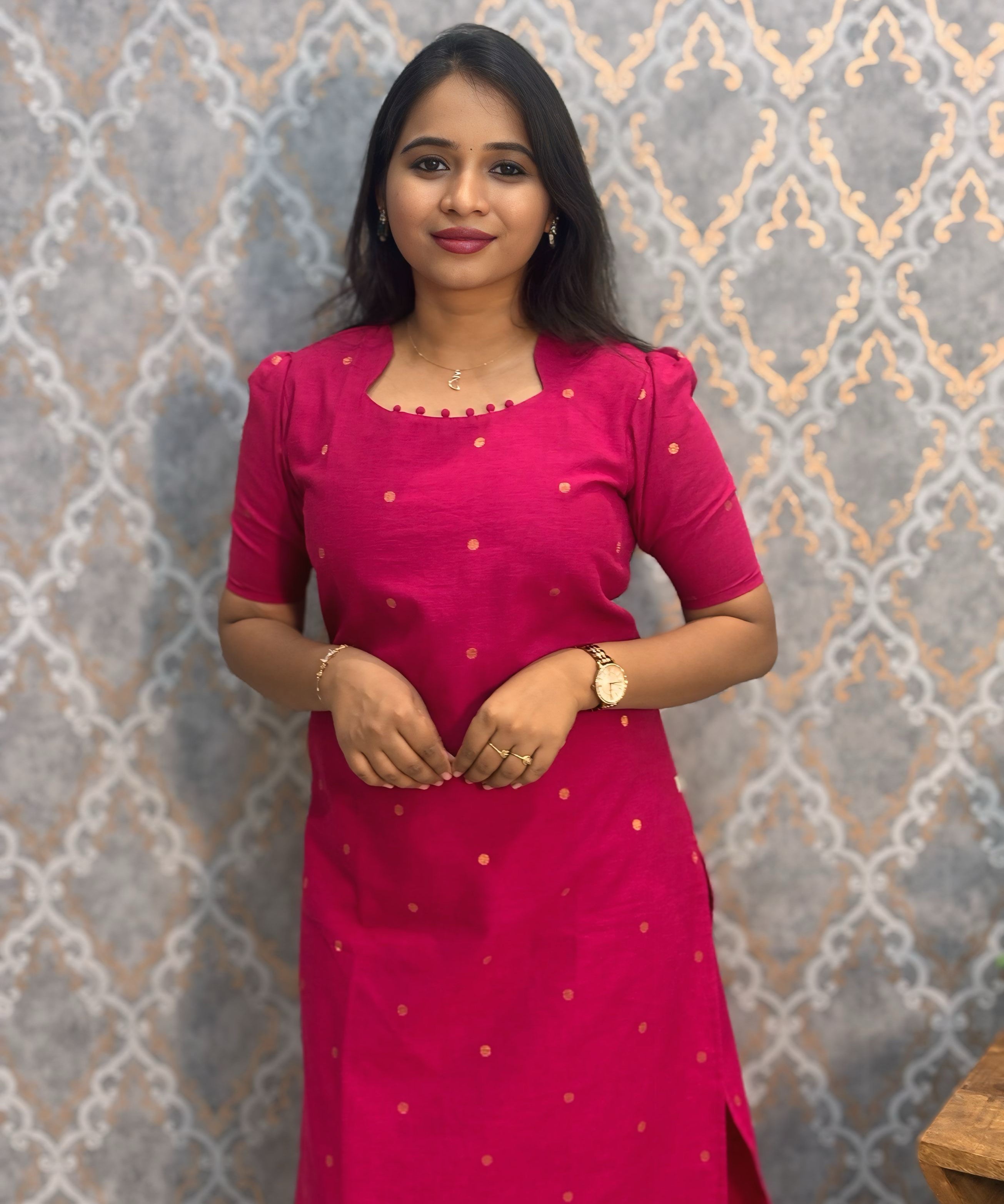 Pink Color Premium Handloom Cotton and Gold Zari Weaved Salwar Set with Pocket / LSS206