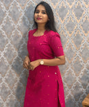 Pink Color Premium Handloom Cotton and Gold Zari Weaved Salwar Set with Pocket / LSS206