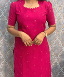 Pink Color Premium Handloom Cotton and Gold Zari Weaved Salwar Set with Pocket / LSS206