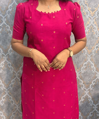 Pink Color Premium Handloom Cotton and Gold Zari Weaved Salwar Set with Pocket / LSS206