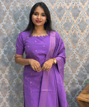Violet Color Premium Handloom Cotton and Gold Zari Weaved Salwar Set with Pocket / LSS206
