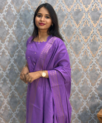 Violet Color Premium Handloom Cotton and Gold Zari Weaved Salwar Set with Pocket / LSS206