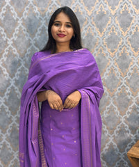 Violet Color Premium Handloom Cotton and Gold Zari Weaved Salwar Set with Pocket / LSS206