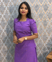 Violet Color Premium Handloom Cotton and Gold Zari Weaved Salwar Set with Pocket / LSS206