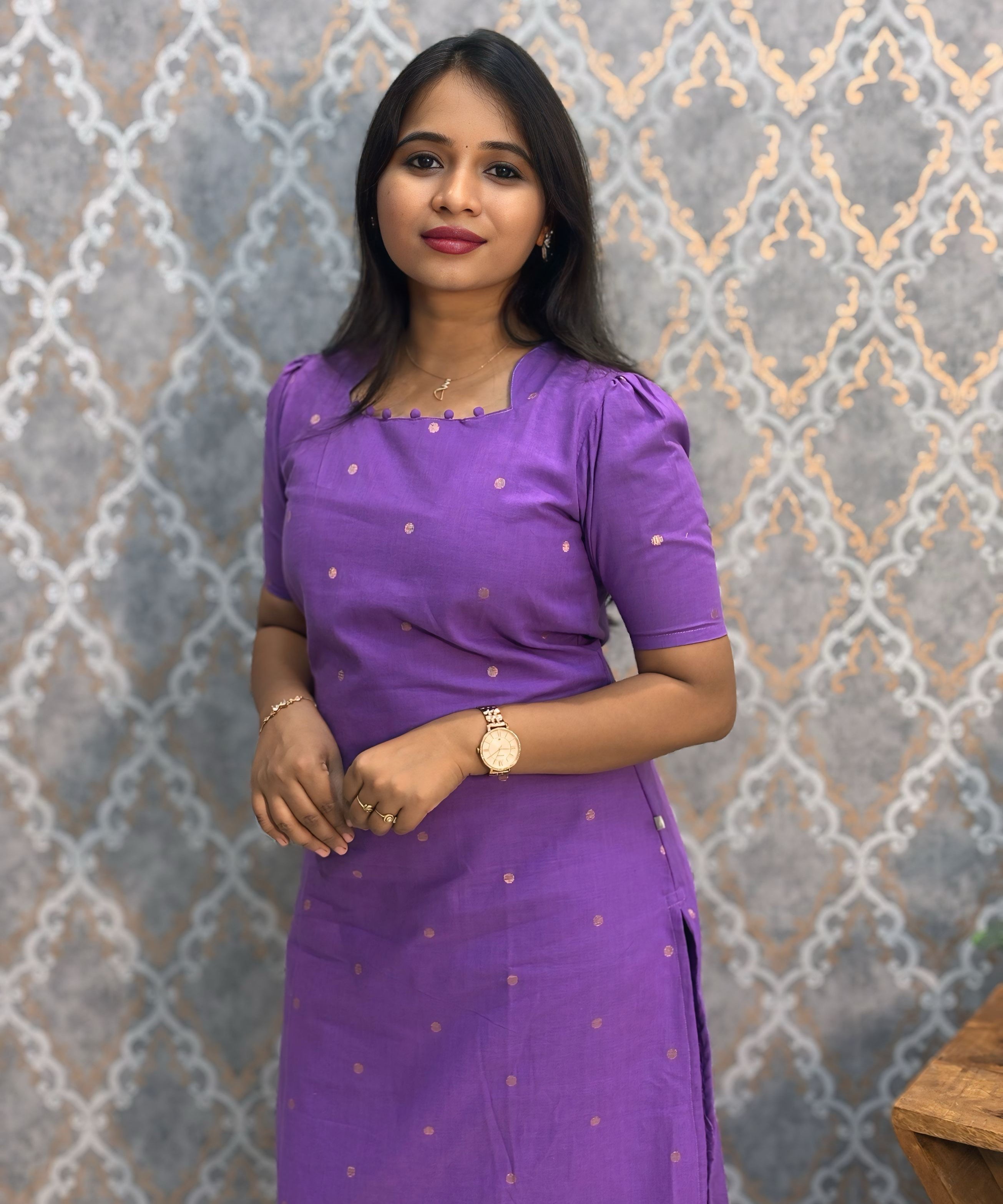 Violet Color Premium Handloom Cotton and Gold Zari Weaved Salwar Set with Pocket / LSS206