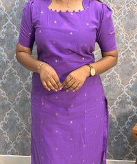 Violet Color Premium Handloom Cotton and Gold Zari Weaved Salwar Set with Pocket / LSS206