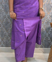 Violet Color Premium Handloom Cotton and Gold Zari Weaved Salwar Set with Pocket / LSS206