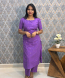 Violet Color Premium Handloom Cotton and Gold Zari Weaved Salwar Set with Pocket / LSS206