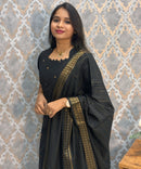 Black Color Premium Handloom Cotton and Gold Zari Weaved Salwar Set with Pocket / LSS206