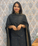 Black Color Premium Handloom Cotton and Gold Zari Weaved Salwar Set with Pocket / LSS206