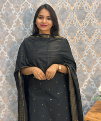 Black Color Premium Handloom Cotton and Gold Zari Weaved Salwar Set with Pocket / LSS206
